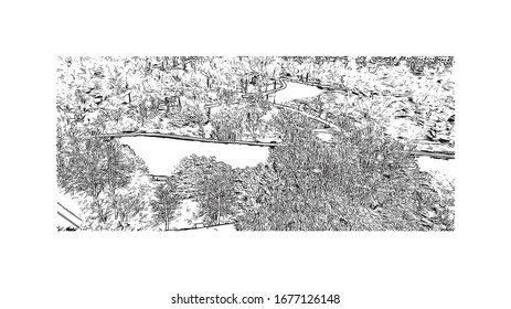 Building view with landmark of Odessa is a port city on the Black Sea in southern Ukraine. Hand drawn sketch illustration in vector.