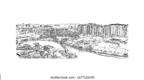 Building view with landmark of Odessa is a port city on the Black Sea in southern Ukraine. Hand drawn sketch illustration in vector.