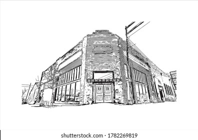 Building view with landmark ofAbilene is a city in Taylor and Jones counties in Texas, United States.  Hand drawn sketch illustration in vector.