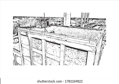 Building view with landmark ofAbilene is a city in Taylor and Jones counties in Texas, United States.  Hand drawn sketch illustration in vector.