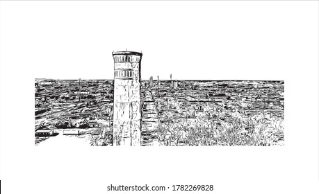 Building view with landmark ofAbilene is a city in Taylor and Jones counties in Texas, United States.  Hand drawn sketch illustration in vector.