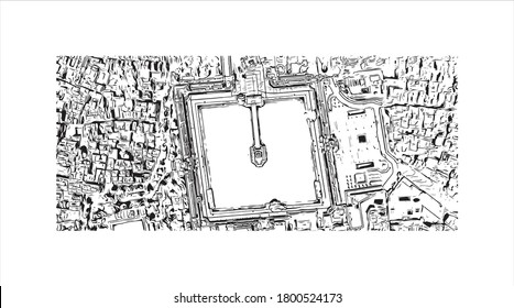 Building view with landmark ofAmritsar is a city in the northwestern Indian state of Punjab, 28 kilometers from the border with Pakistan Hand drawn sketch illustration in vector.