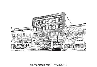 Building view with landmark of Ogden is the 
city in Utah. Hand drawn sketch illustration in vector.