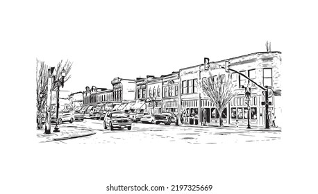Building view with landmark of Ogden is the 
city in Utah. Hand drawn sketch illustration in vector.