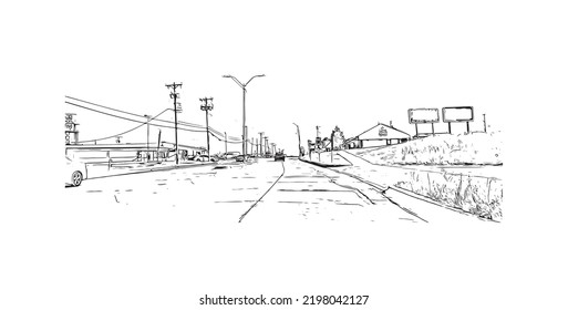 Building view with landmark of Oklahoma is a state in the United States. Hand drawn sketch illustration in vector.