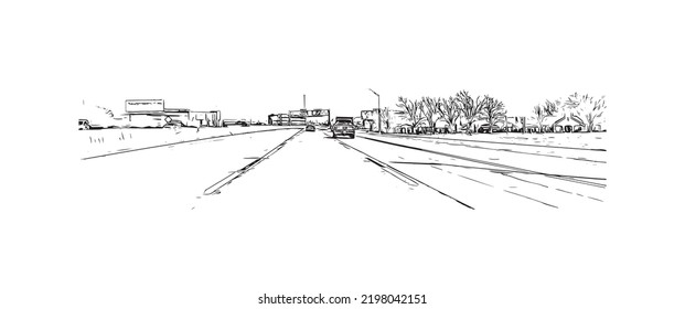 Building view with landmark of Oklahoma is a state in the United States. Hand drawn sketch illustration in vector.