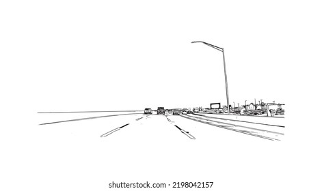 Building view with landmark of Oklahoma is a state in the United States. Hand drawn sketch illustration in vector.