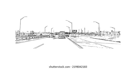 Building view with landmark of Oklahoma is a state in the United States. Hand drawn sketch illustration in vector.