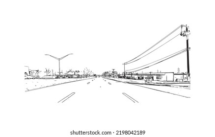 Building view with landmark of Oklahoma is a state in the United States. Hand drawn sketch illustration in vector.