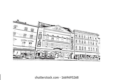 Building view with landmark of Olomouc is a city in the eastern province of Moravia in the Czech Republic. Hand drawn sketch illustration in vector.