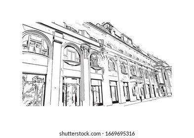 Building view with landmark of Olomouc is a city in the eastern province of Moravia in the Czech Republic. Hand drawn sketch illustration in vector.