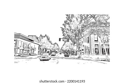 Building view with landmark of Olympia is the 
city in Washington State. Hand drawn sketch illustration in vector.