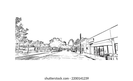 Building view with landmark of Olympia is the 
city in Washington State. Hand drawn sketch illustration in vector.