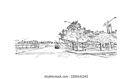 Building view with landmark of Olympia is the 
city in Washington State. Hand drawn sketch illustration in vector.