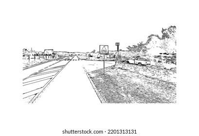 Building view with landmark of Opatija is the 
town in Croatia. Hand drawn sketch illustration in vector.