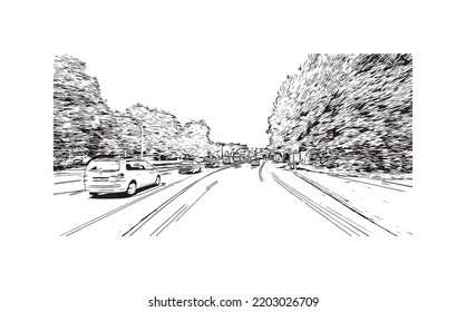 Building view with landmark of Osnabruck is a city in northwest Germany. Hand drawn sketch illustration in vector.