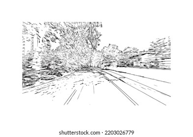 Building view with landmark of Osnabruck is a city in northwest Germany. Hand drawn sketch illustration in vector.