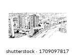 Building view with landmark of Ostrava is a city in the north-east of the Czech Republic, and the capital of the Moravian-Silesian Region. Hand drawn sketch illustration in vector.