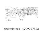 Building view with landmark of Ostrava is a city in the north-east of the Czech Republic, and the capital of the Moravian-Silesian Region. Hand drawn sketch illustration in vector.