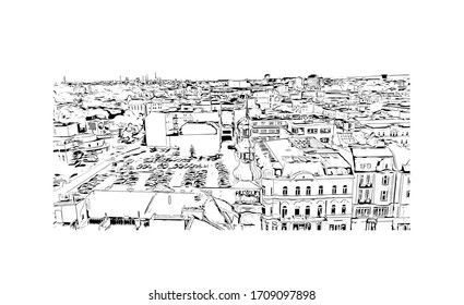 Building view with landmark of Ostrava is a city in the north-east of the Czech Republic, and the capital of the Moravian-Silesian Region. Hand drawn sketch illustration in vector.