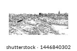 Building view with landmark of Ottawa is Canada’s capital, in the east of southern Ontario, near the city of Montreal and the U.S. border. Hand drawn sketch illustration in vector.