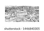 Building view with landmark of Ottawa is Canada’s capital, in the east of southern Ontario, near the city of Montreal and the U.S. border. Hand drawn sketch illustration in vector.