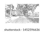 Building view with landmark of Ottawa is Canada’s capital, in the east of southern Ontario. Hand drawn sketch illustration in vector.