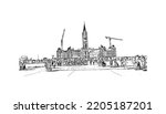 Building view with landmark of Ottawa is the 
capital of Canada. Hand drawn sketch illustration in vector.