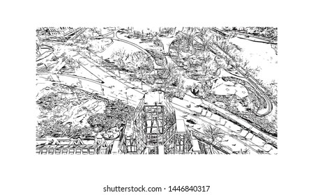 Building view with landmark of Ottawa is Canada’s capital, in the east of southern Ontario, near the city of Montreal and the U.S. border. Hand drawn sketch illustration in vector.