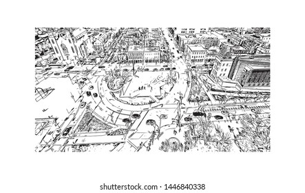 Building view with landmark of Ottawa is Canada’s capital, in the east of southern Ontario, near the city of Montreal and the U.S. border. Hand drawn sketch illustration in vector.