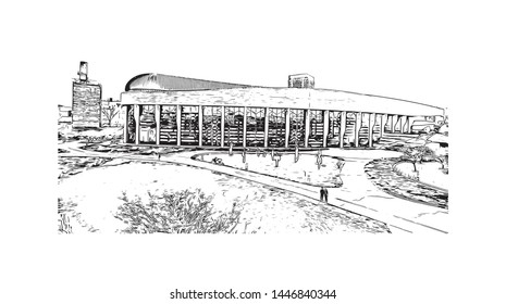 Building view with landmark of Ottawa is Canada’s capital, in the east of southern Ontario, near the city of Montreal and the U.S. border. Hand drawn sketch illustration in vector.