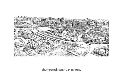 Building view with landmark of Ottawa is Canada’s capital, in the east of southern Ontario, near the city of Montreal and the U.S. border. Hand drawn sketch illustration in vector.