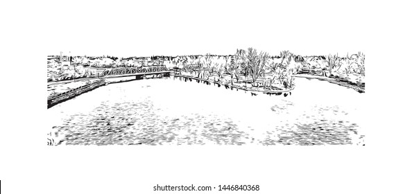 Building view with landmark of Ottawa is Canada’s capital, in the east of southern Ontario, near the city of Montreal and the U.S. border. Hand drawn sketch illustration in vector.