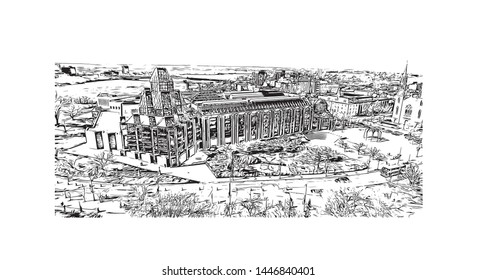 Building view with landmark of Ottawa is Canada’s capital, in the east of southern Ontario, near the city of Montreal and the U.S. border. Hand drawn sketch illustration in vector.