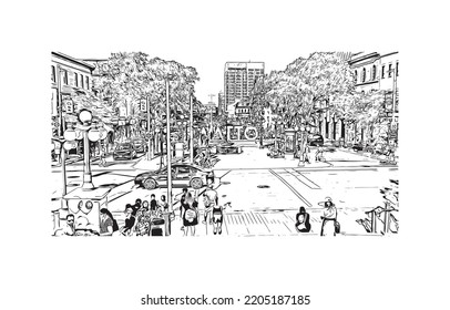 Building view with landmark of Ottawa is the 
capital of Canada. Hand drawn sketch illustration in vector.