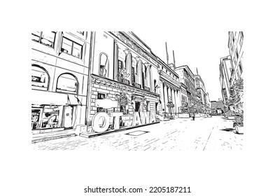 Building view with landmark of Ottawa is the 
capital of Canada. Hand drawn sketch illustration in vector.