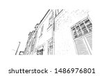 Building view with landmark of Oulu is a city in central Finland, where the Oulujoki River meets the Bay of Bothnia. Hand drawn sketch illustration in vector.