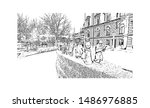 Building view with landmark of Oulu is a city in central Finland, where the Oulujoki River meets the Bay of Bothnia. Hand drawn sketch illustration in vector.