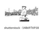 Building view with landmark of Oulu is a city in central Finland, where the Oulujoki River meets the Bay of Bothnia. Hand drawn sketch illustration in vector.