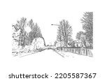 Building view with landmark of Oulu is a city in central Finland. Hand drawn sketch illustration in vector.