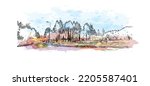 Building view with landmark of Oulu is a city in central Finland. Watercolor splash with hand drawn sketch illustration in vector.