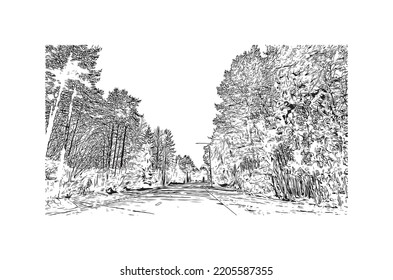 Building view with landmark of Oulu is a city in central Finland. Hand drawn sketch illustration in vector.