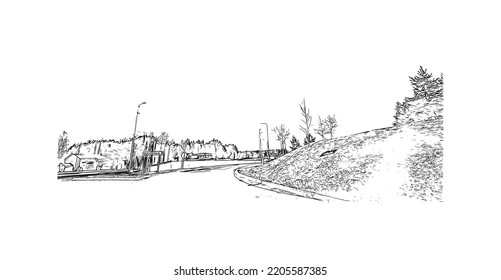 Building view with landmark of Oulu is a city in central Finland. Hand drawn sketch illustration in vector.