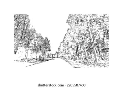 Die Stadt Oulu ist eine Stadt im Zentrum Finnlands. Handgezeichnete Skizzengrafik in Vektorgrafik.