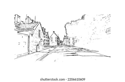 Building view with landmark of Oxford is the 
city in England. Hand drawn sketch illustration in vector.