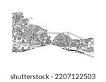 Building view with landmark of Pacific Grove is the 
city in California. Hand drawn sketch illustration in vector.