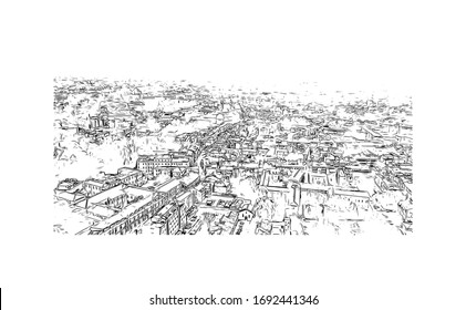 Building view with landmark of Padua is a city in Northern Italy’s Veneto region. Hand drawn sketch illustration in vector.