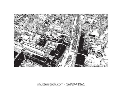 Building view with landmark of Padua is a city in Northern Italy’s Veneto region. Hand drawn sketch illustration in vector.