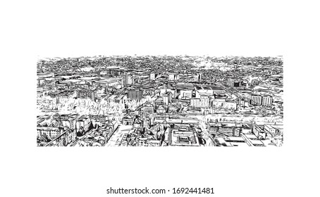 Building view with landmark of Padua is a city in Northern Italy’s Veneto region. Hand drawn sketch illustration in vector.