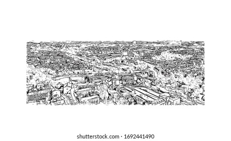 Building view with landmark of Padua is a city in Northern Italy’s Veneto region. Hand drawn sketch illustration in vector.